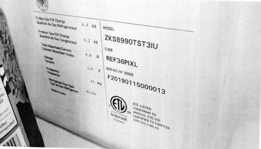 Bertazzoni product tag where the CODE number below the model field is what warranty claims require